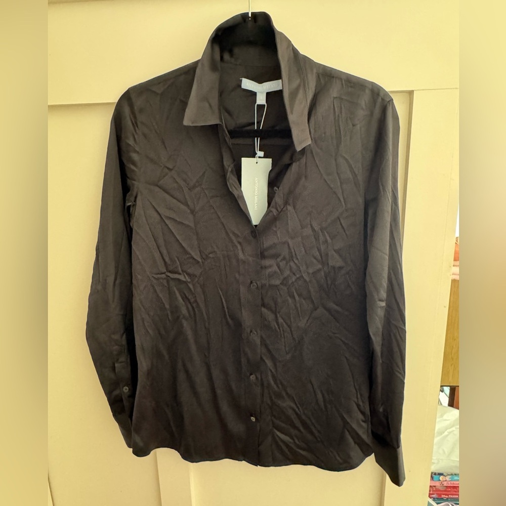 Antonio Melani Black Silk Button-Up Shirt